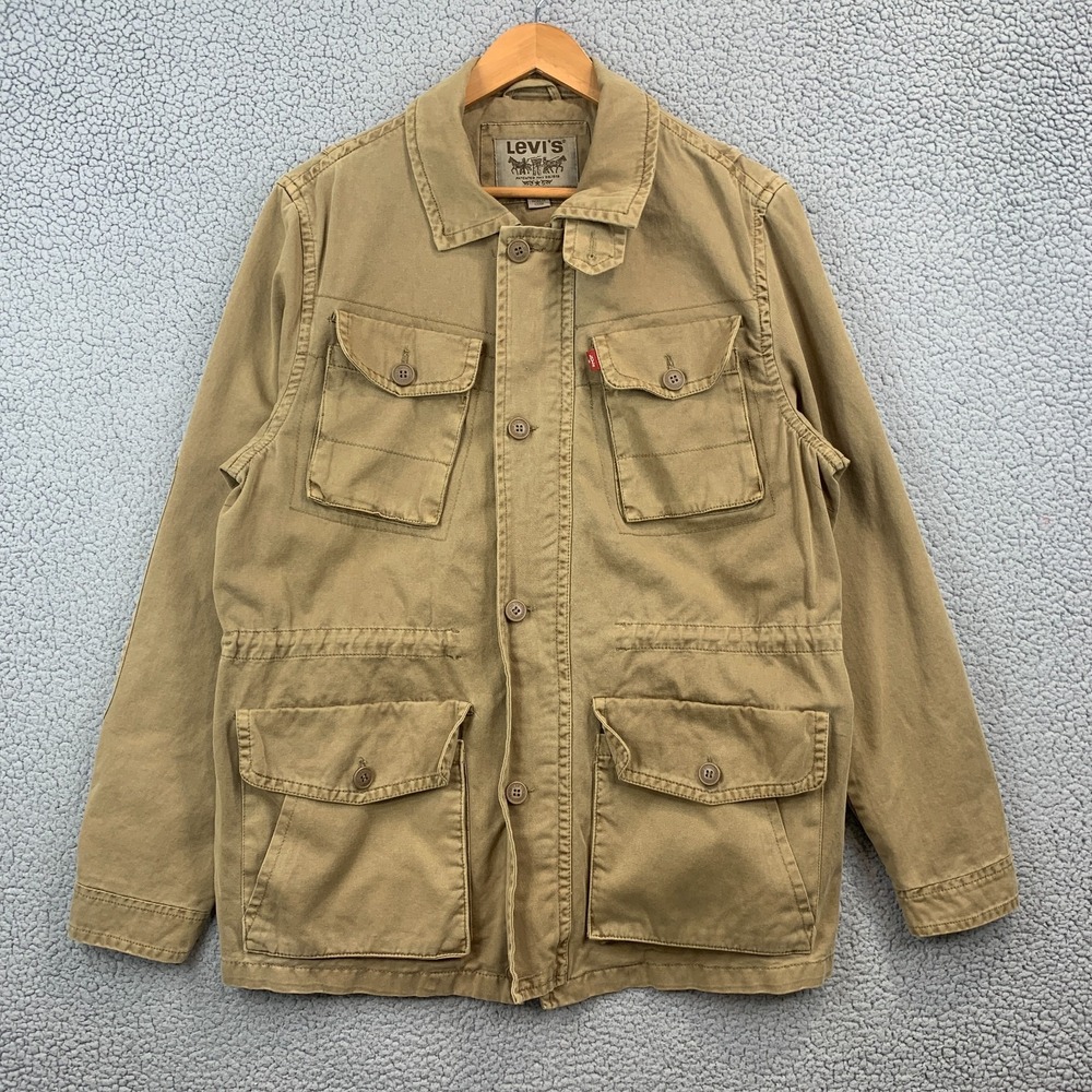 Levis Jacket Mens Medium Beige Twill Military Field Utility Workwear Western